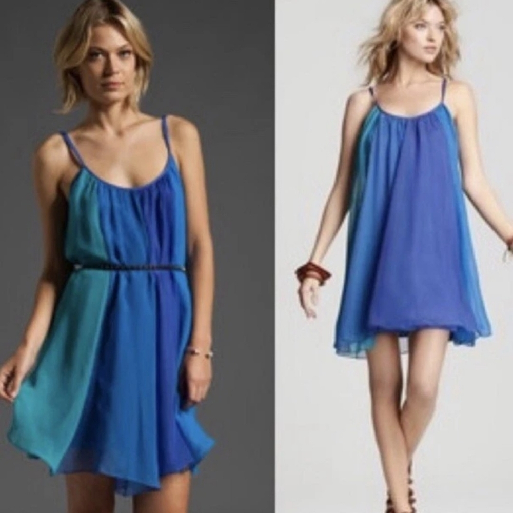 FREE PEOPLE‎ NeW Summer Sea Blue Green Flowy Scoop Neck Baby Doll Summer Dress M